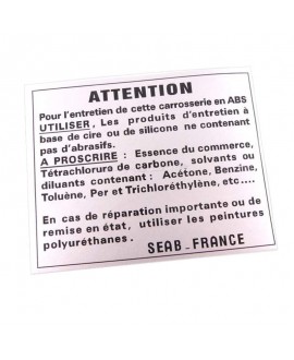 Mehari sticker - bodywork warnings