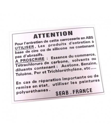 Mehari sticker - bodywork warnings