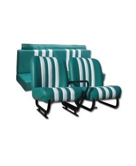 Kit complete seats (front L+R + rear bench) green with white stripes