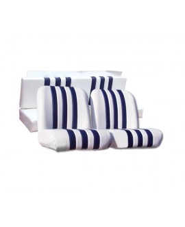Seat covers (front + rear) white with blue stripes for Mehari