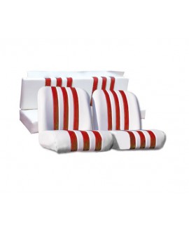 Seat covers (front + rear) white with red stripes for Mehari