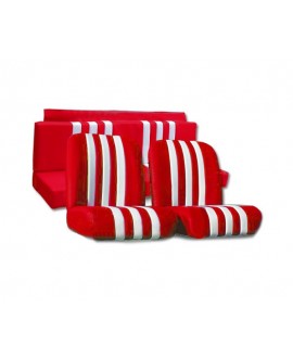 Seat covers (front + rear) red with white stripes for Mehari