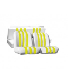 Seat covers (front + rear) white with yellow stripes for Mehari