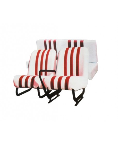 Kit sedili anteriori dx+sx + panchetta posteriore completi Mehari skai bianco righe rosse