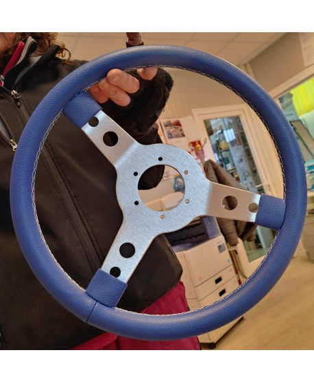 Blue aluminum sports steering wheel